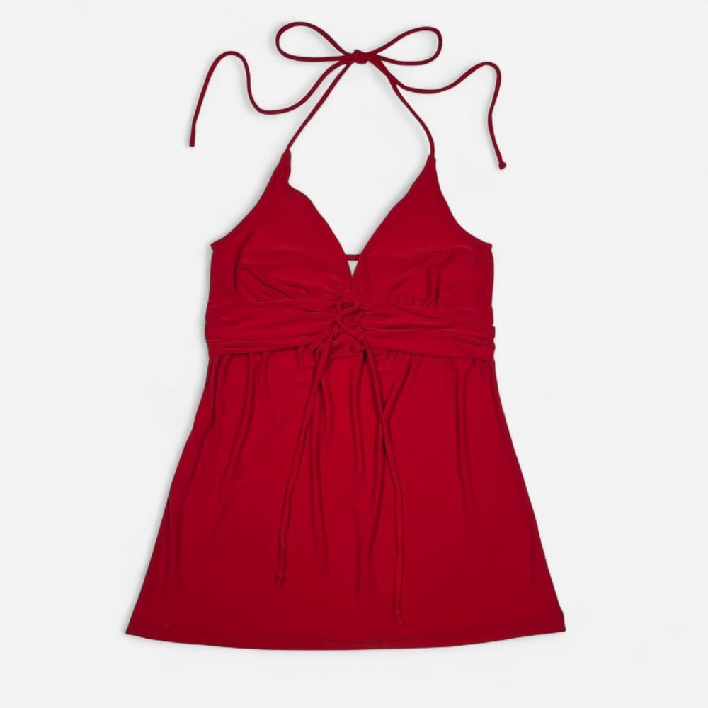 Y2K No Boundaries Red Lace Up Front Halter Top